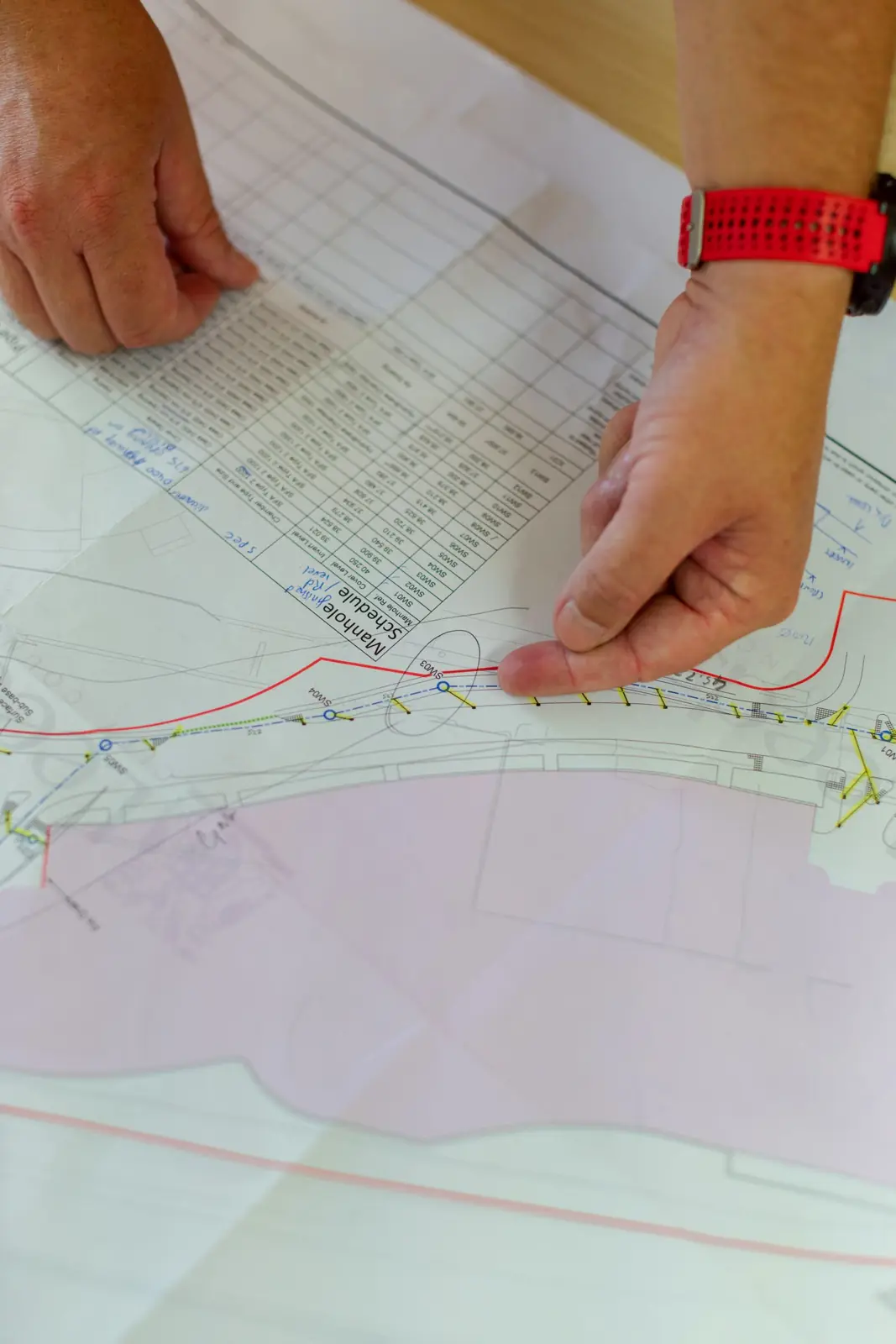 Civil engineer reviewing a blueprint